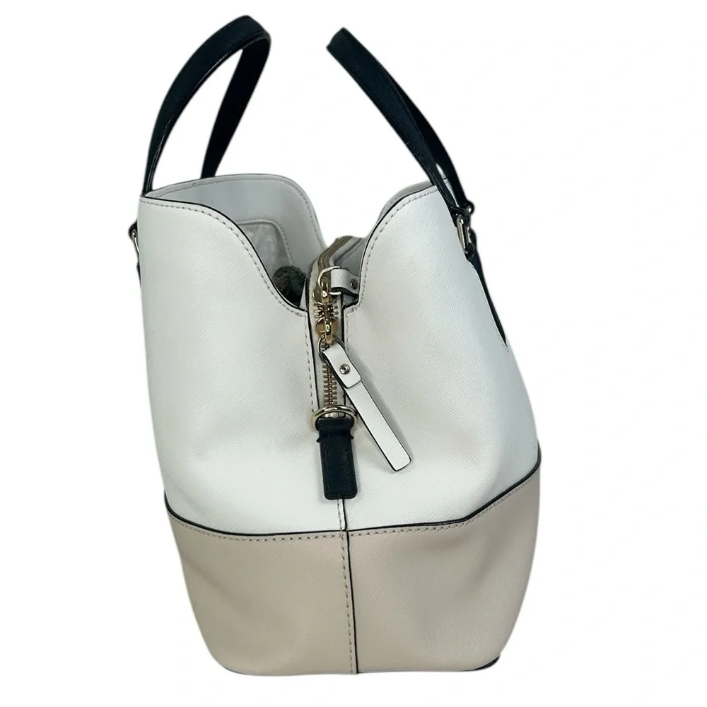 Kate Spade Laurel Way Evangelie Tote Cream Nude Black Straps Gold Satchel Bag